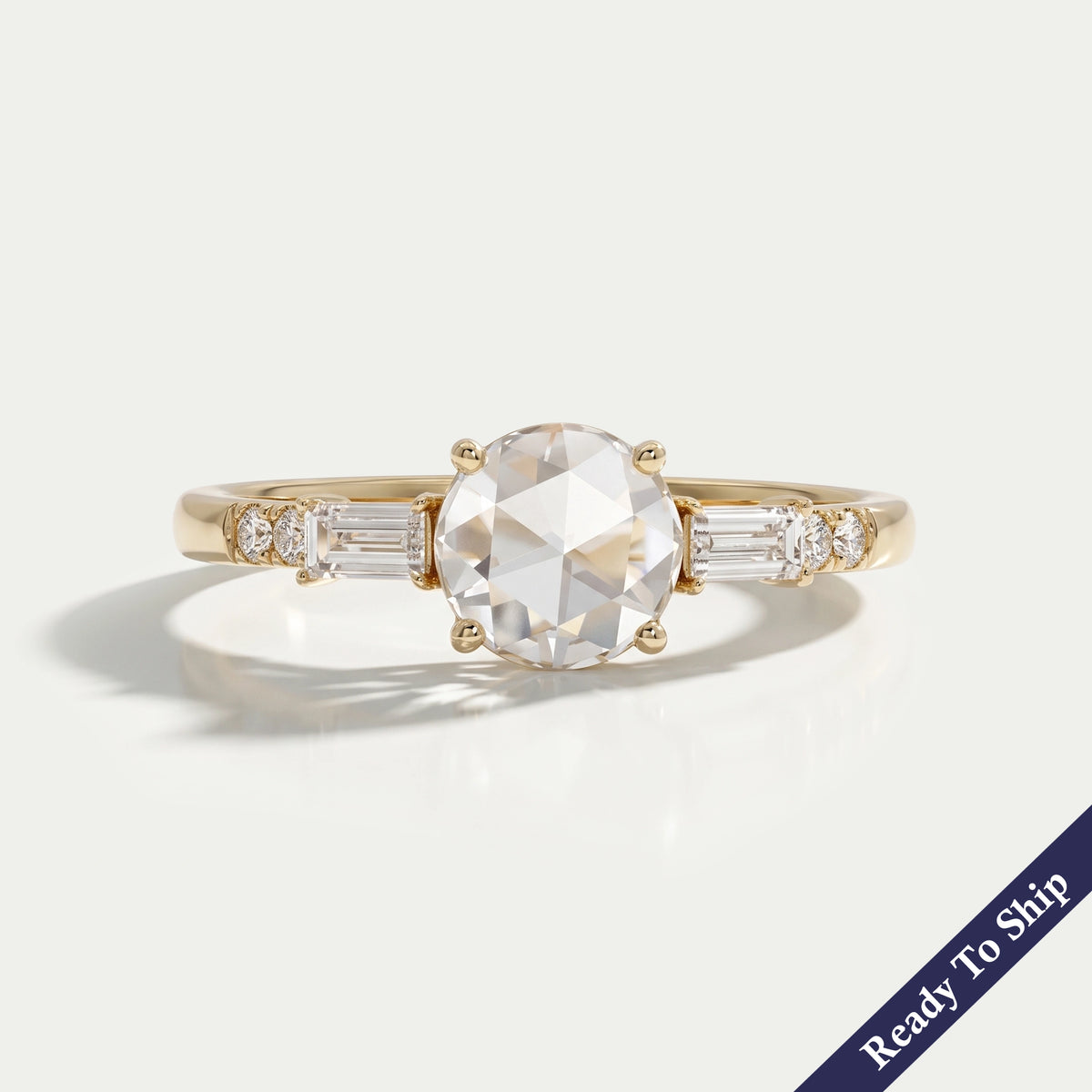 Rose Cut Round And Baguette Diamond Accent Ring