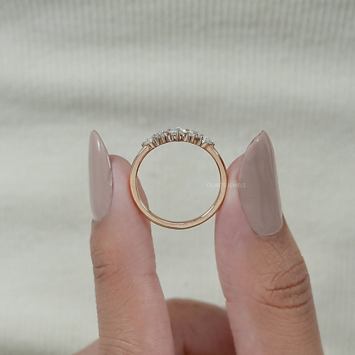 Five Stone Rose Cut Round Diamond Engagement Ring