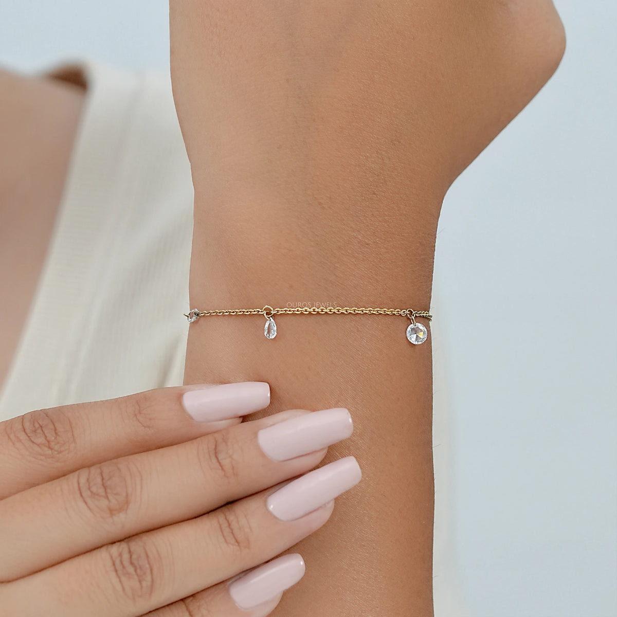 Rose Cut Lab Diamond Station Chain Bracelet Bracelet