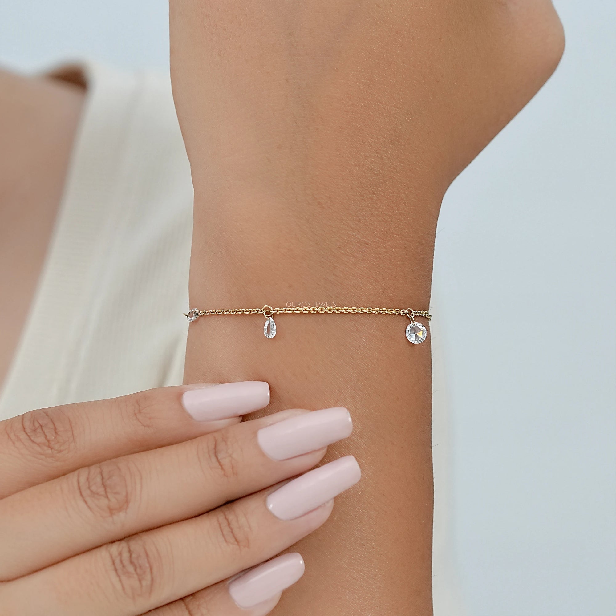 Rose Cut Lab Diamond Station Chain Bracelet Bracelet
