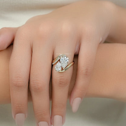 Dual Pear Lab Diamond Bypass Engagement Ring Ring