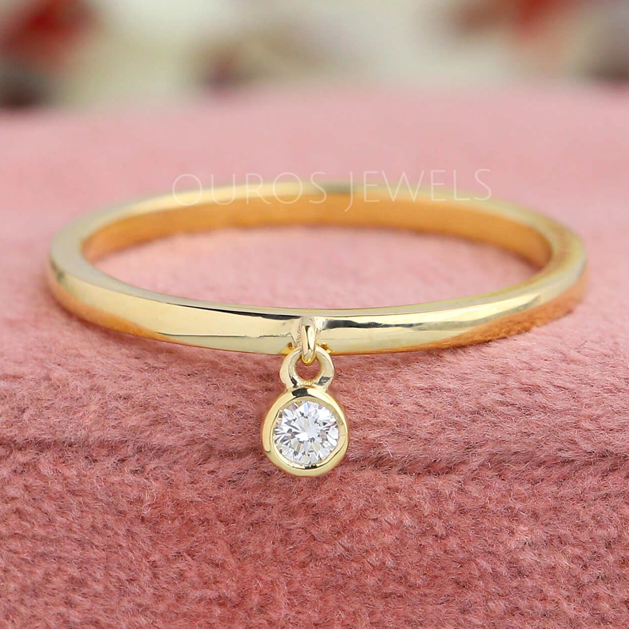 Bezel Set Round Diamond Dangle Ring Rings