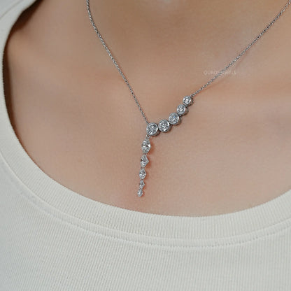 Round Lab Diamond Y - Lariat Necklace