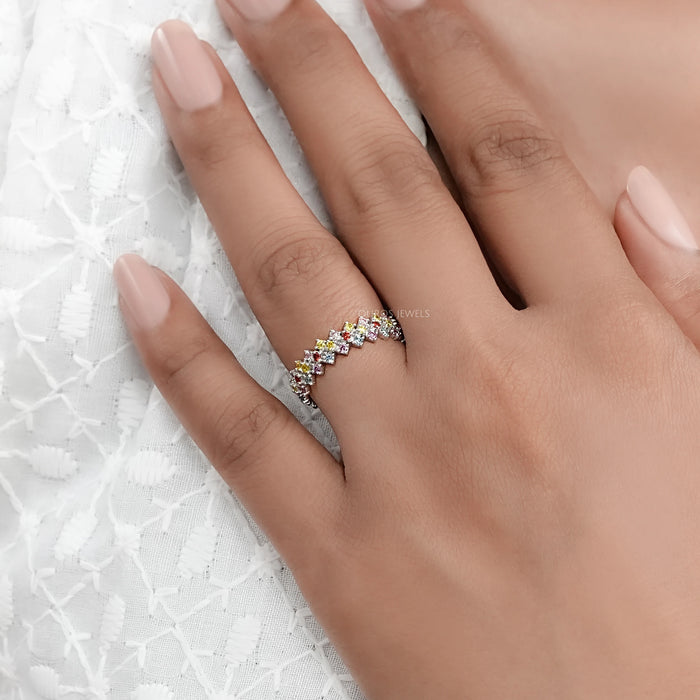 Fancy Color Round Cut Half Wedding Band