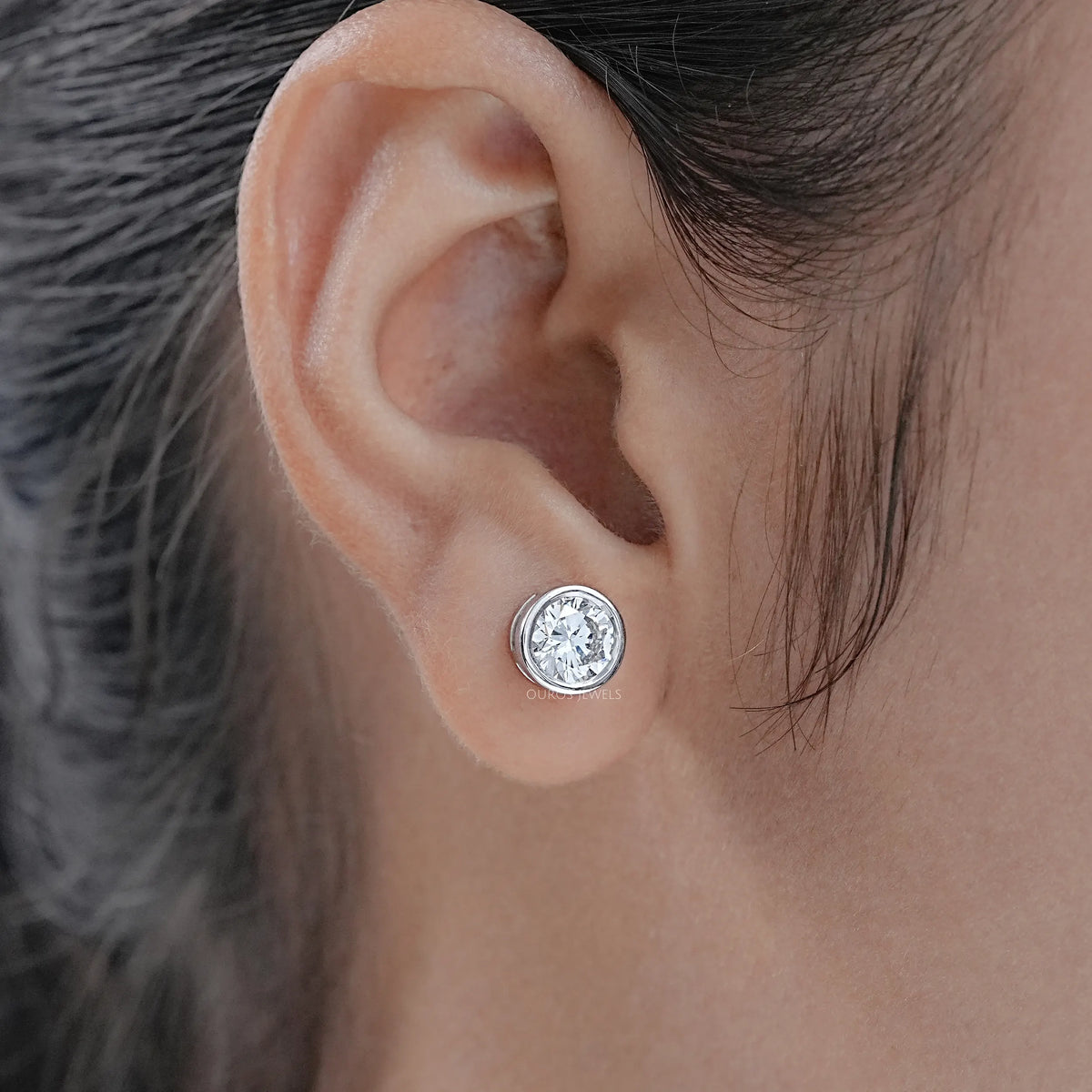 Round Lab Diamond Bezel Stud Earrings