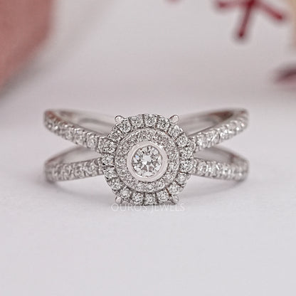 Round Diamond Crossover Ring Rings