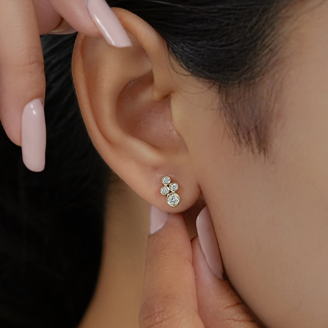 Round Diamond Bezel Set Stud Earrings Earring