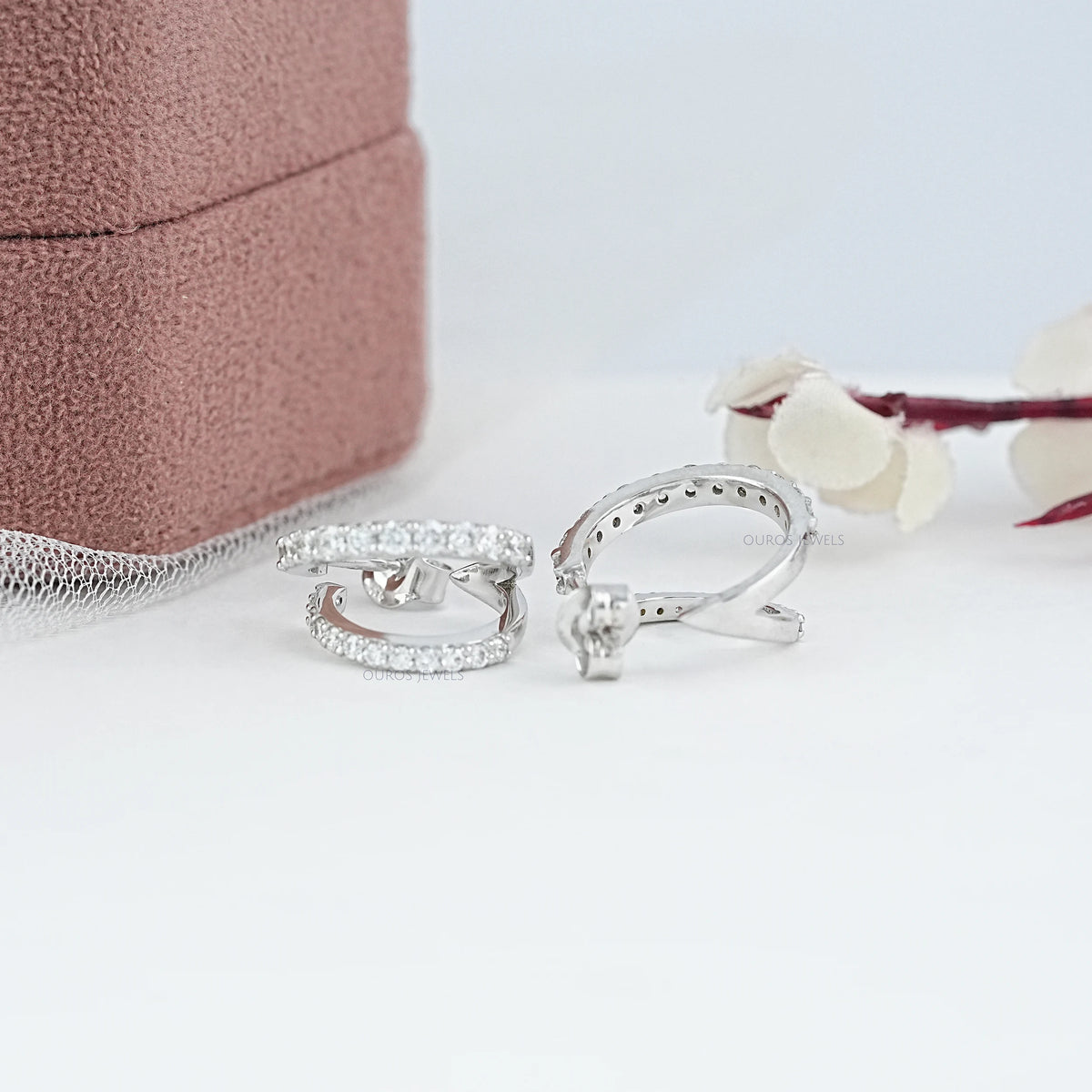 Double Row Round Diamond C Hoop Earrings Earring
