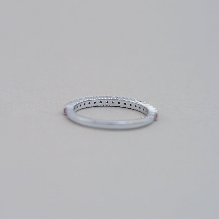 Pink Round Cut Lab Grown Diamond Half Eternity Band Ring