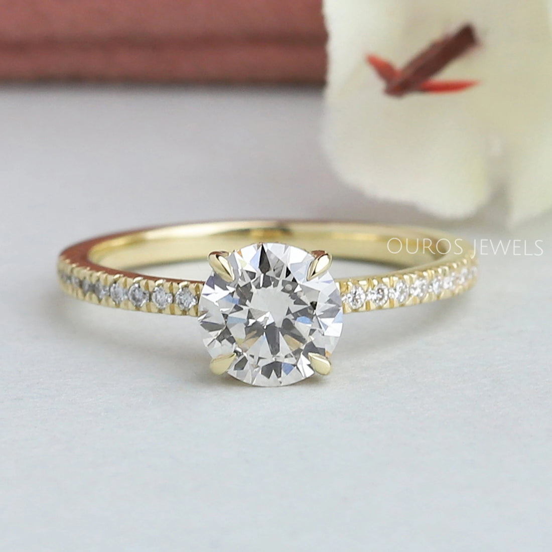 Round Cut Hidden Halo Solitaire Accent Engagement Ring Ring