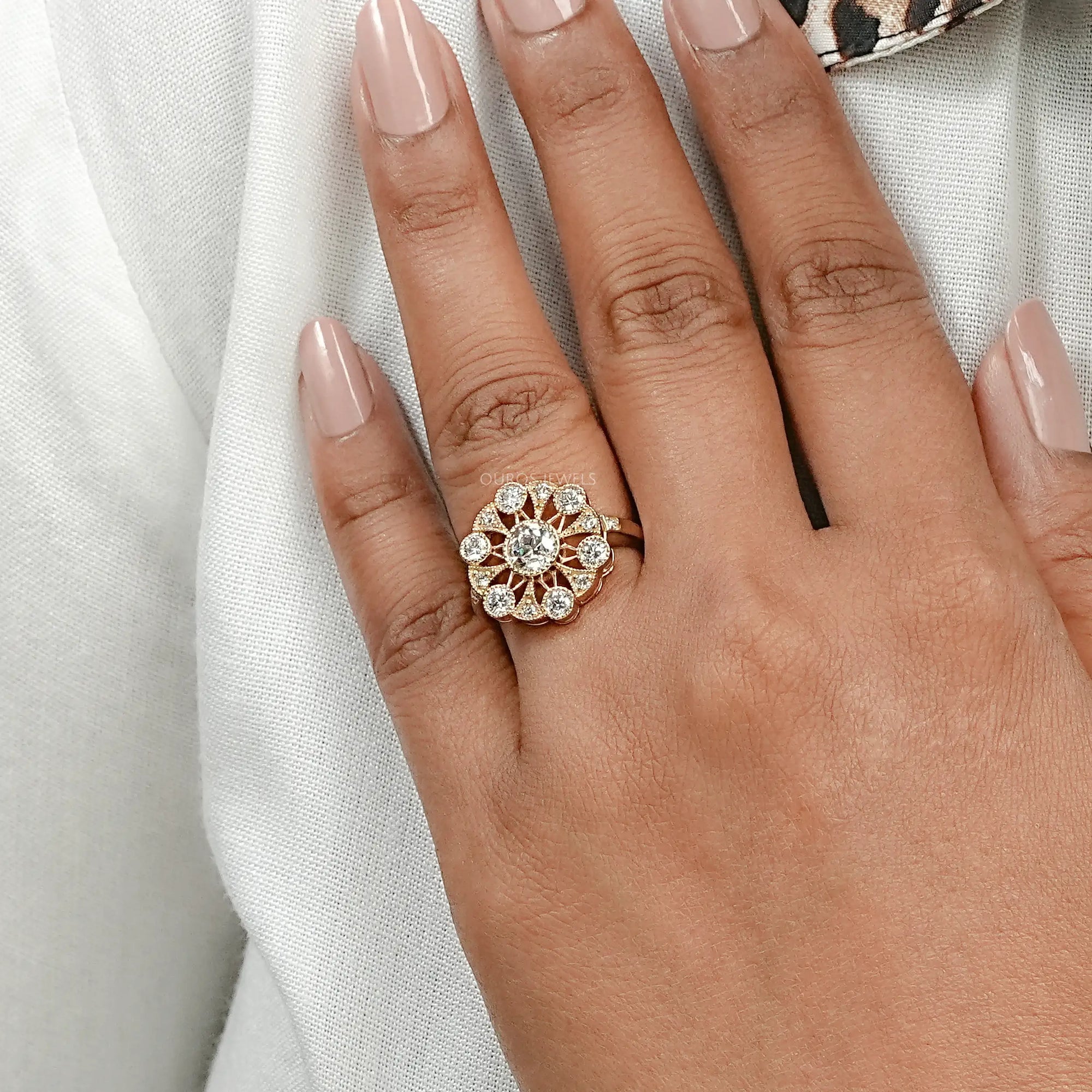 Vintage Old European Round Cut Flower Style Ring Ring