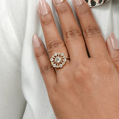 Vintage Old European Round Cut Flower Style Ring Ring