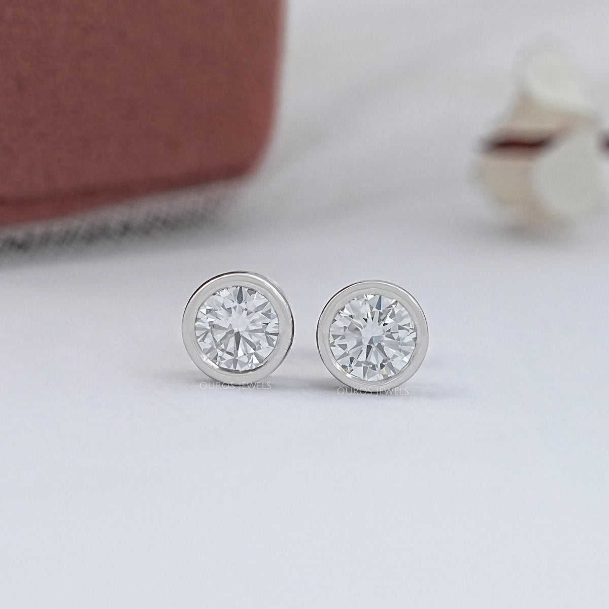 Round Lab Diamond Bezel Stud Earrings