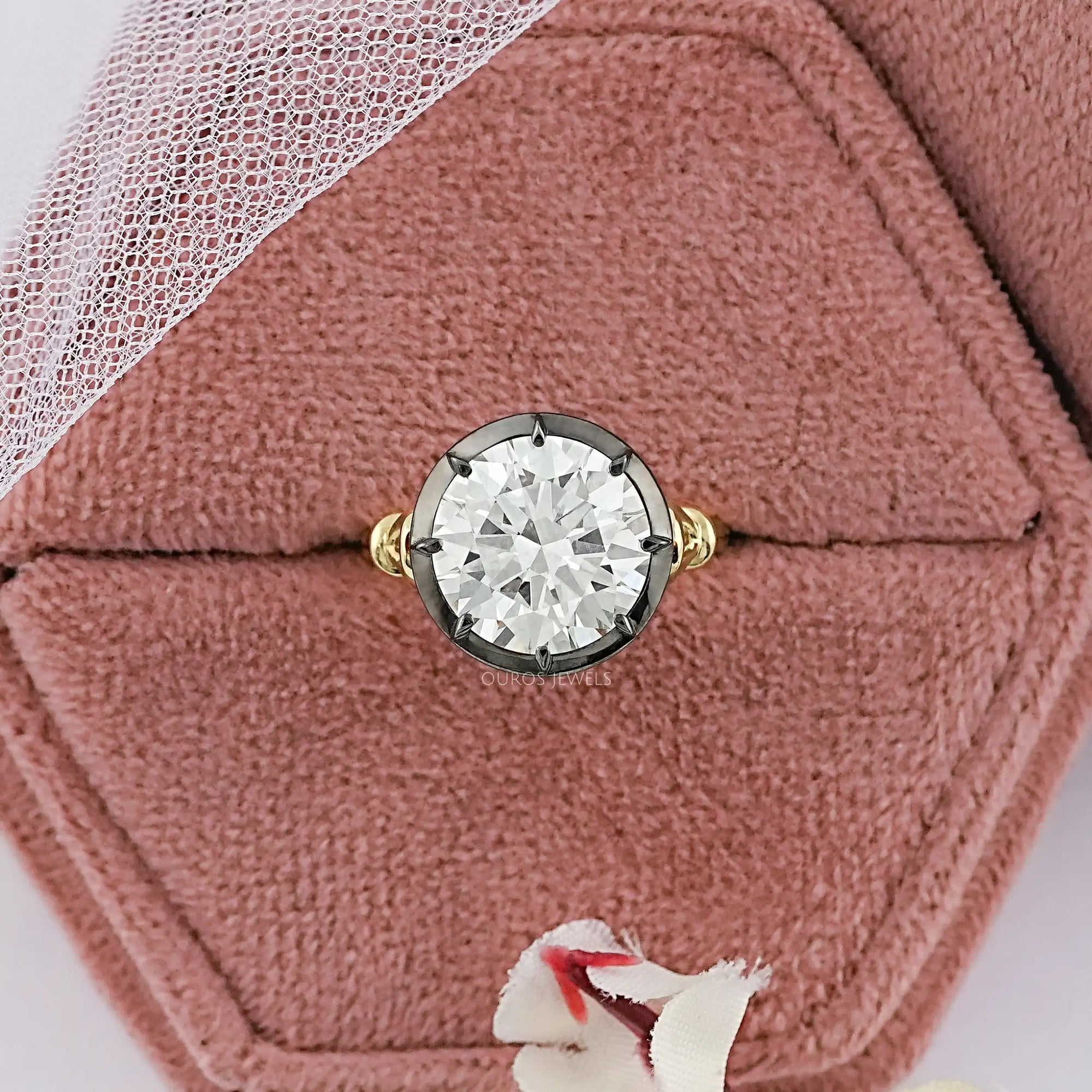 Round Diamond Black Enamel Solitaire Ring