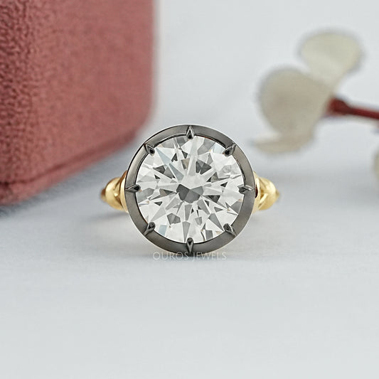 Round Diamond Black Enamel Solitaire Ring Ring