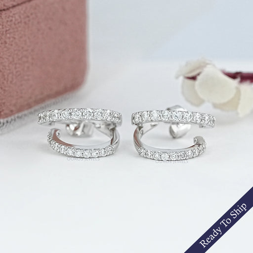 Double Row Round Diamond C Hoop Earrings Earring