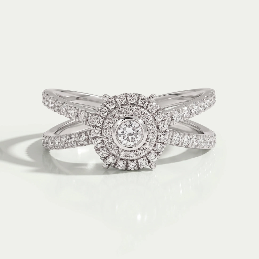 Round Diamond Crossover Ring Rings