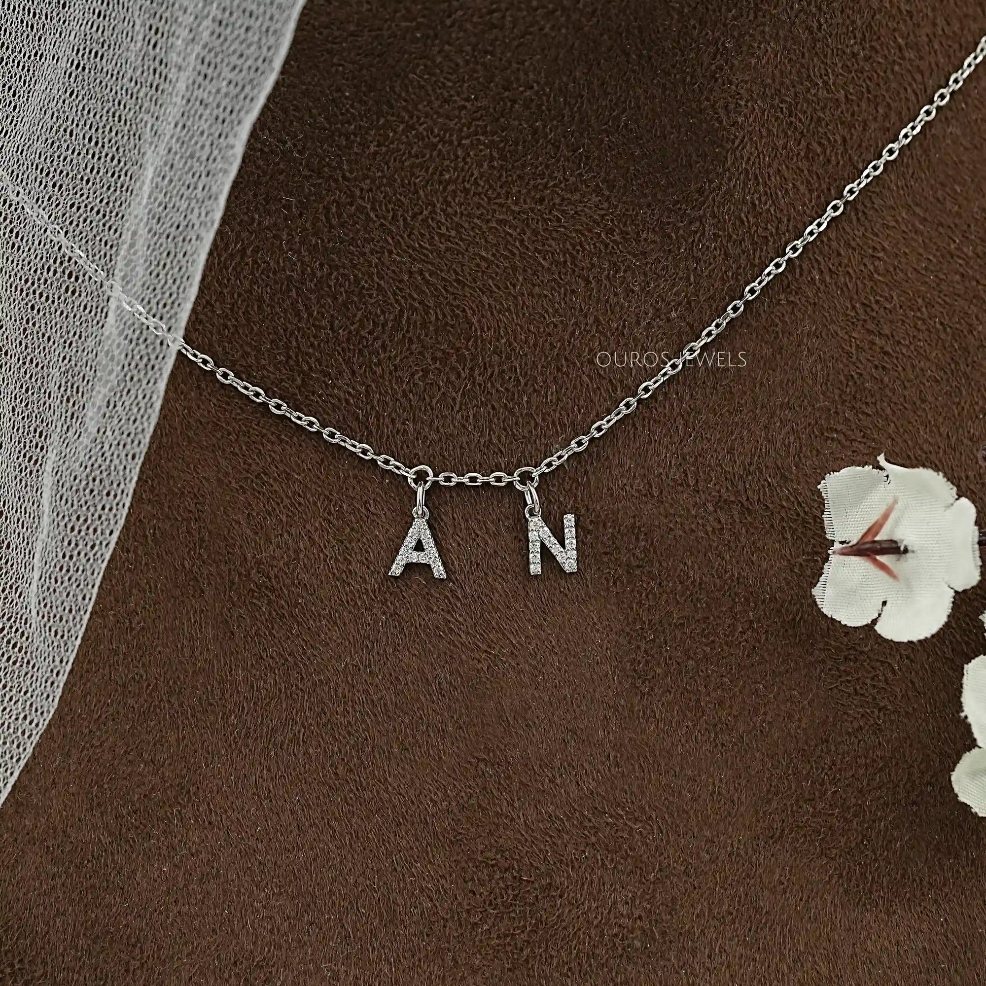 Round Diamond Customize AN Letter Charms Pendant