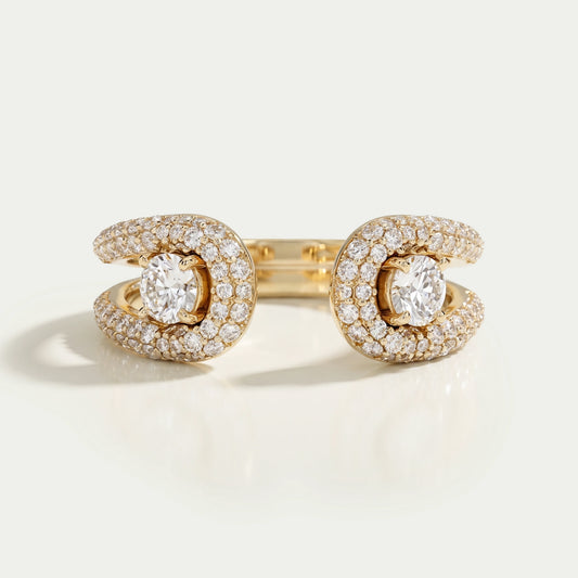 Double Loop Round Diamond Pave Set Open Ring