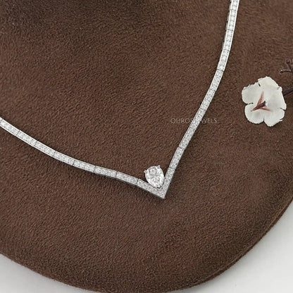 V - Shape Pear Diamond Drop Tennis Neckalce