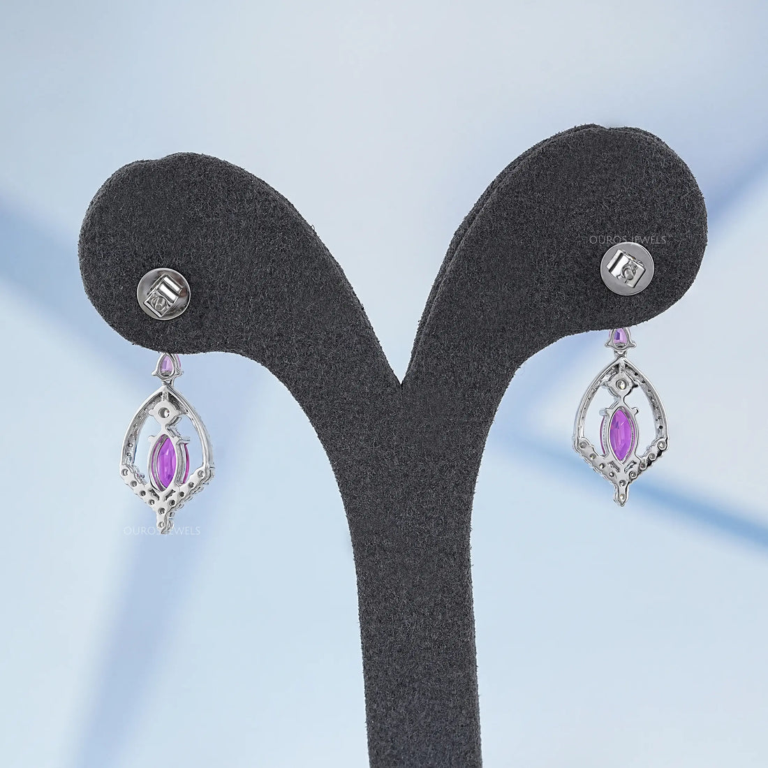 Pink Sapphire Marquise Cut Cluster Diamond Dangle Earrings Earrings