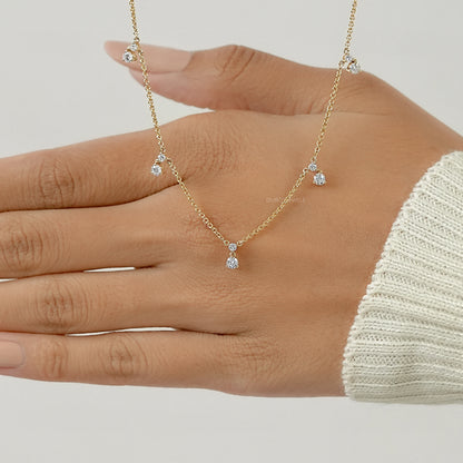 Round Diamond Drop Station Necklace Necklaces