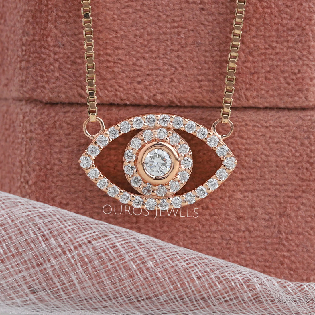 Round Cut Lab Diamond Evil Eye Pendant Necklaces