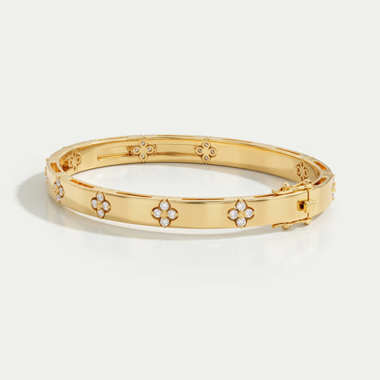 Round Diamond Flush Setting Gold Bangle