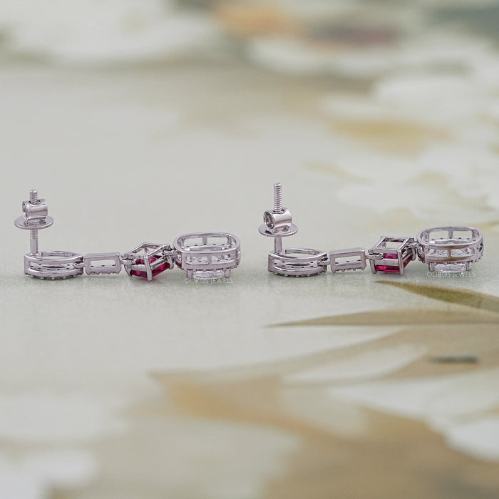 Ruby Princess Old Mine Cushion Cut Halo Dangle Earrings Earrings