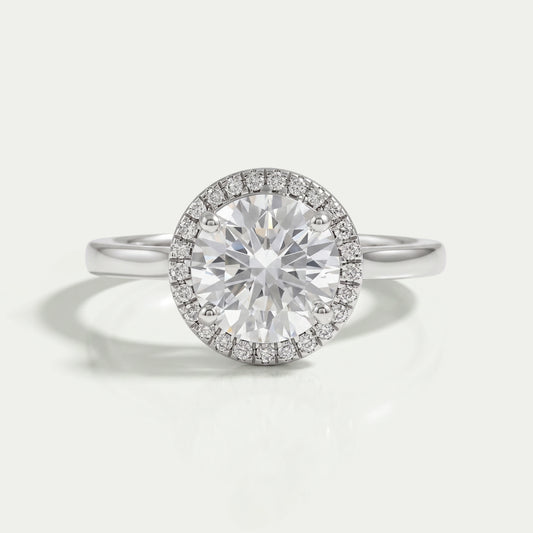 Round Brilliant Cut Halo Diamond Solitaire Engagement Ring Ring
