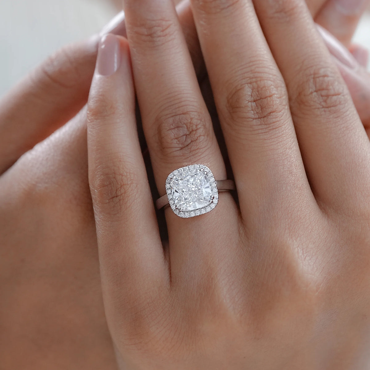 Cushion Lab Grown Diamond Halo Engagement Ring Rings