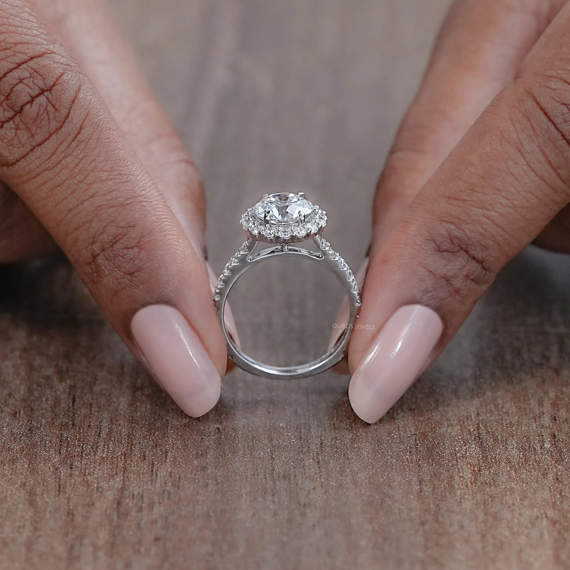 Round Cut Halo With Accent Diamond Engagement Ring