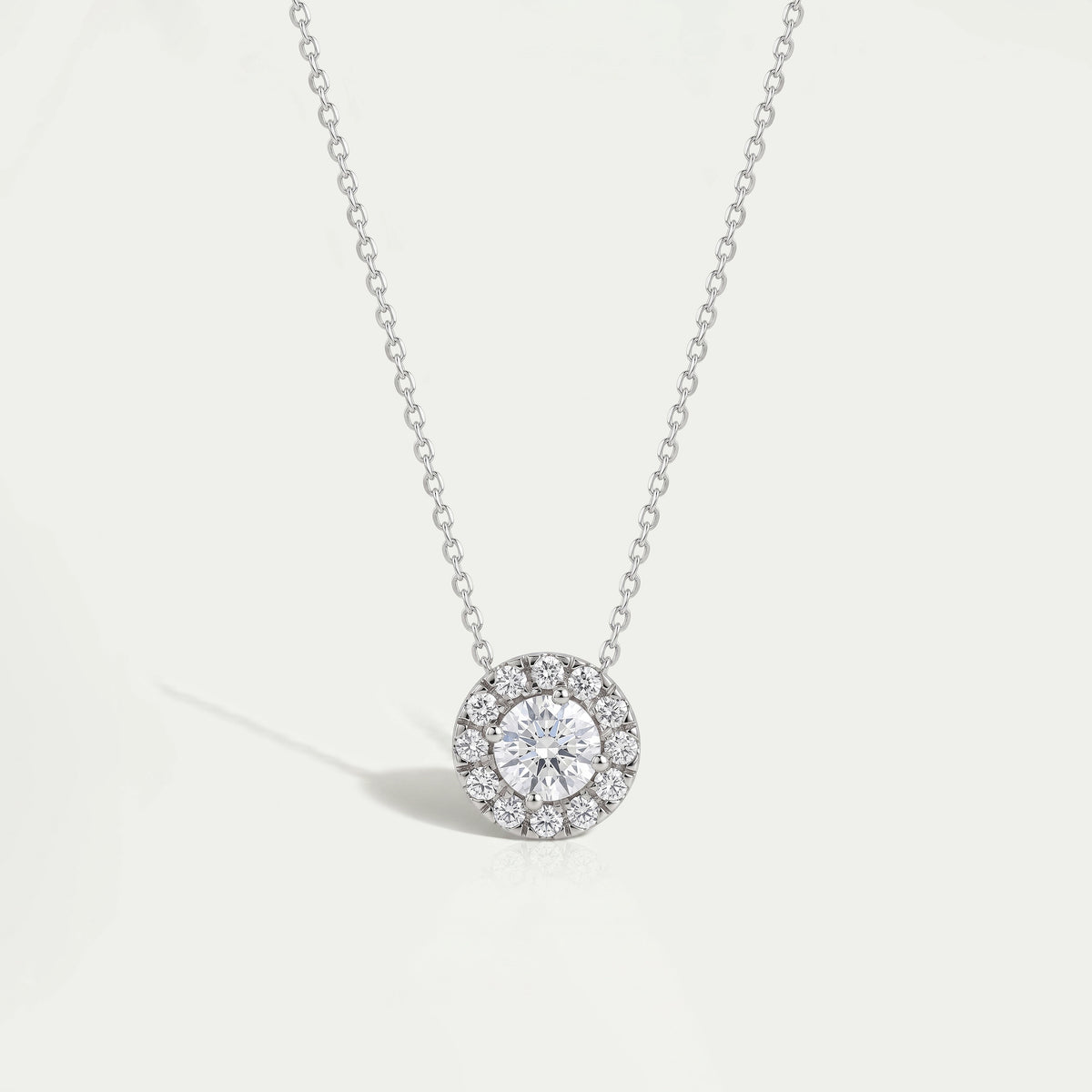 White Gold Halo Round Diamond Pendant Necklaces