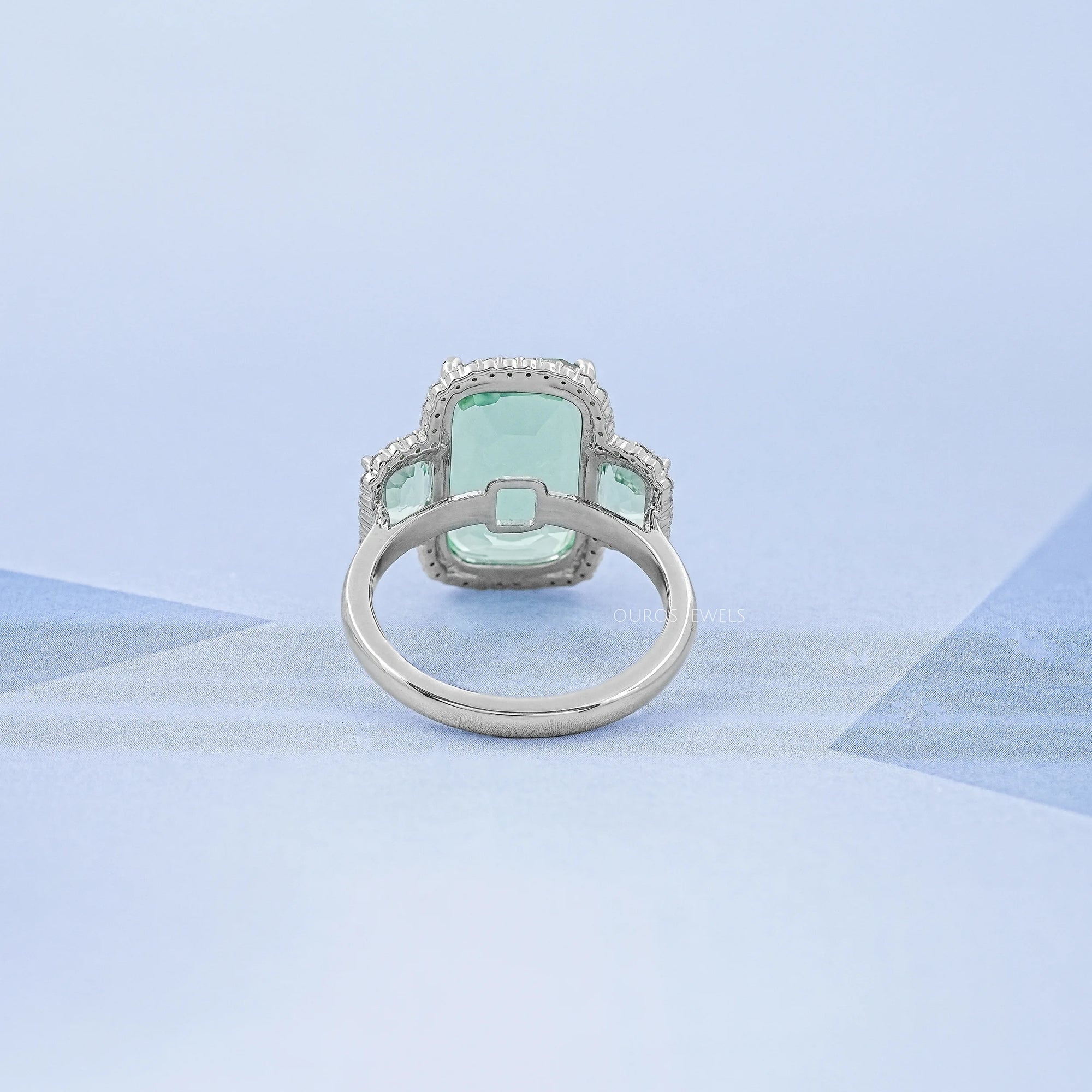 Trilogy Mint Green Cushion Gemstone Halo Ring