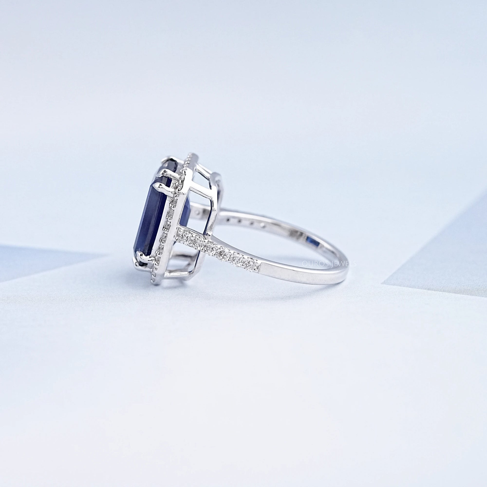 Sapphire Emerald Halo Engagement Ring