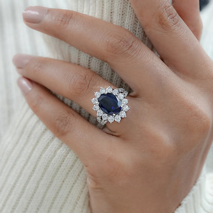 Sapphire Oval Gemstone Halo Split Shank Engagement Ring Rings