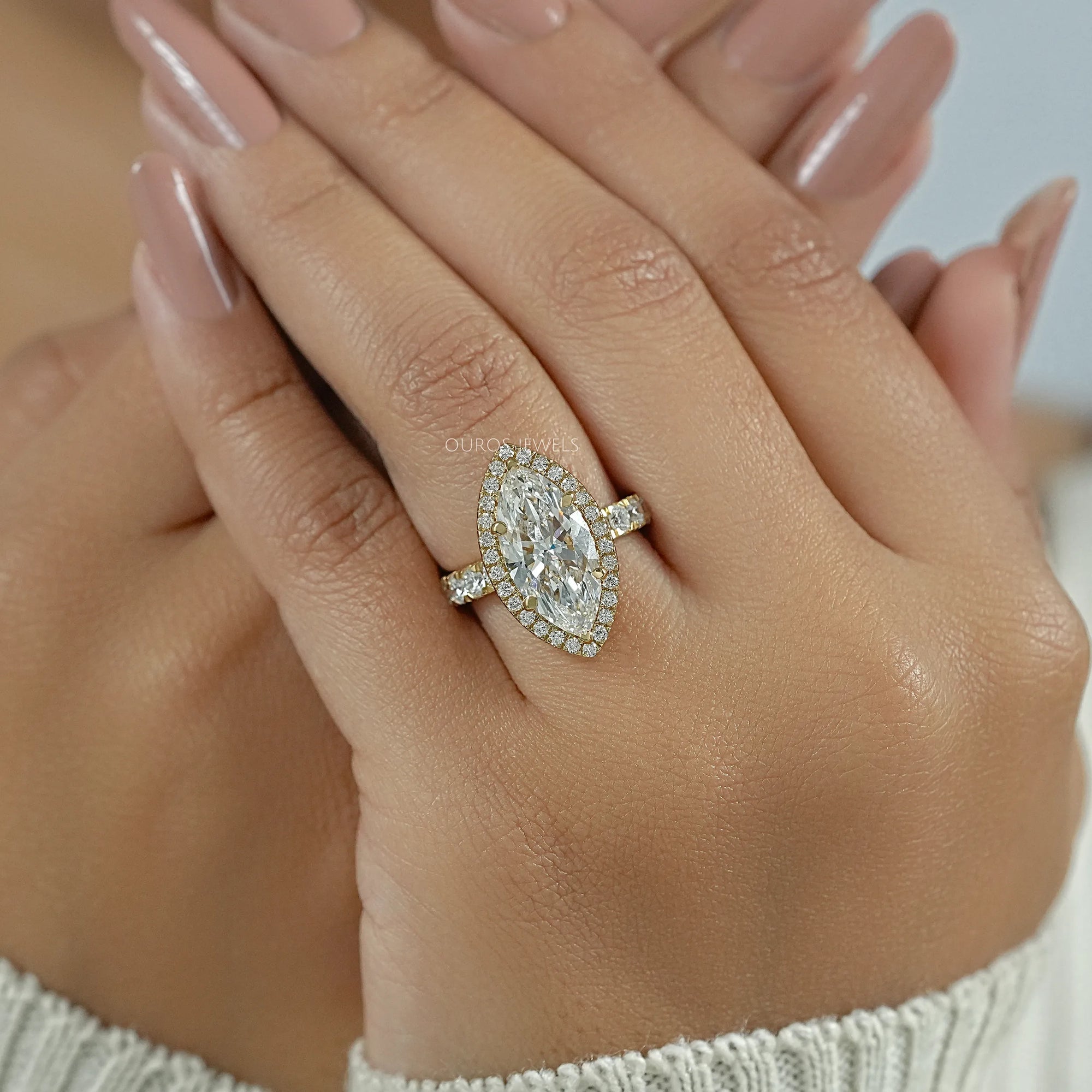 Marquise Diamond Hidden Halo Accent Diamond Ring Ring