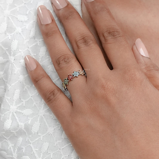 Round Colored Diamond Wedding Stackable Band Rings