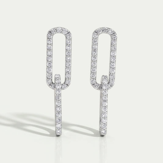 Round Diamond Paper Clip Dangle Earrings