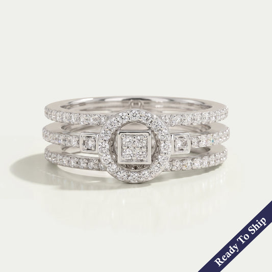 Round Cluster Diamond Triple Shank Halo Ring