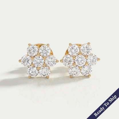 Blumenohrstecker mit rundem Diamant