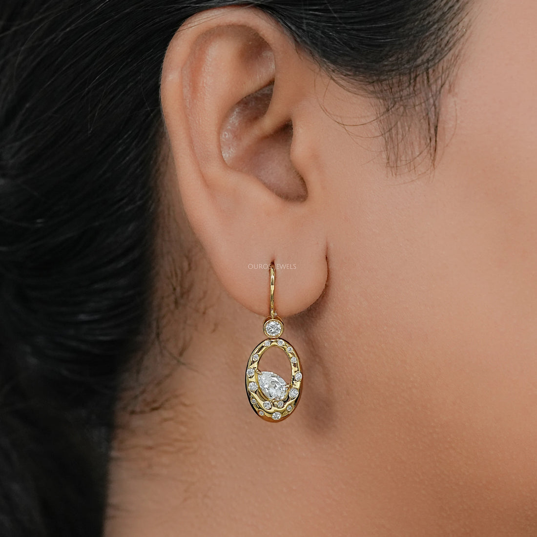 Old Mine Pear Diamond Flush Set Drop Earrings Earring