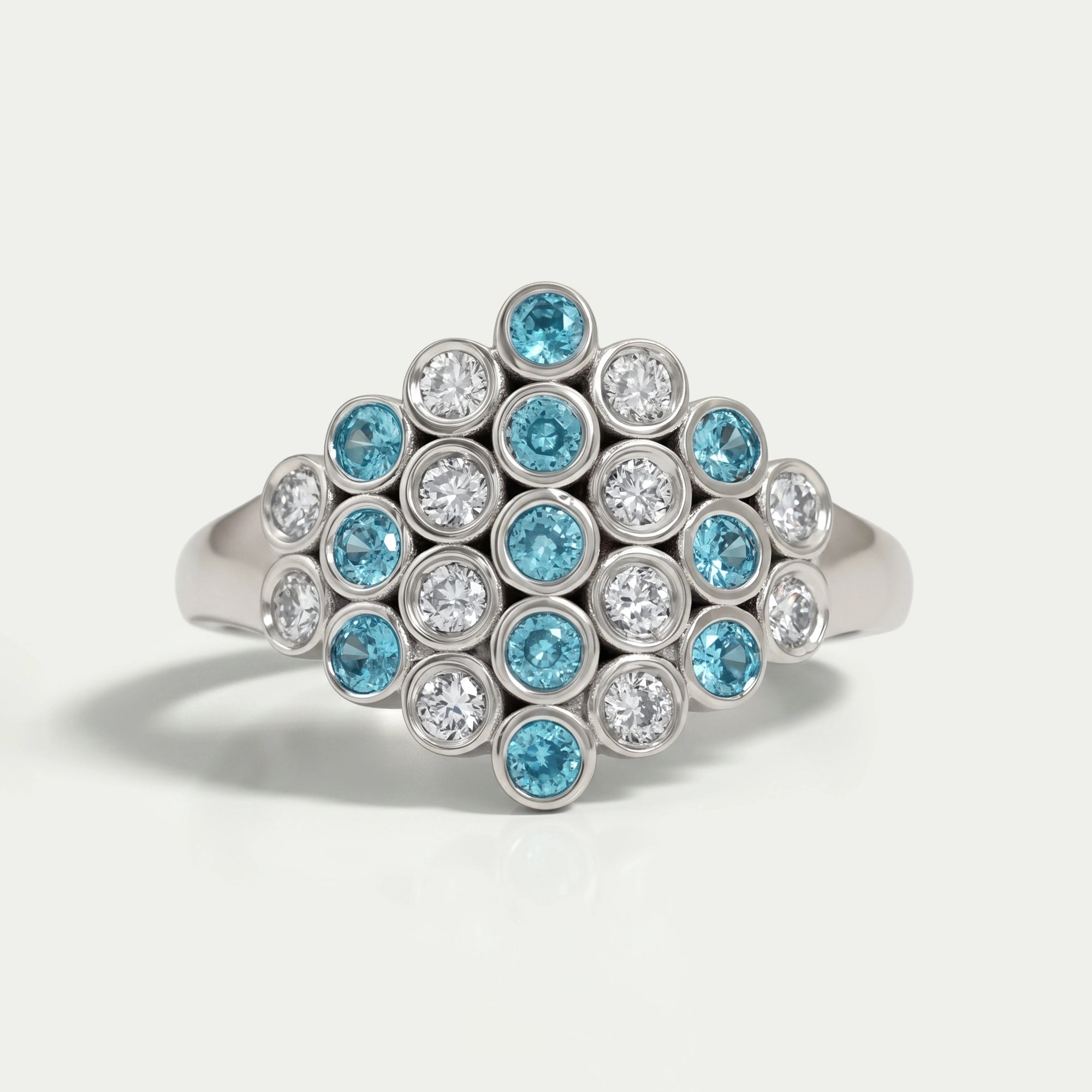 Round Cut Paraiba Lab Gemstone Bezel Set Wedding Ring