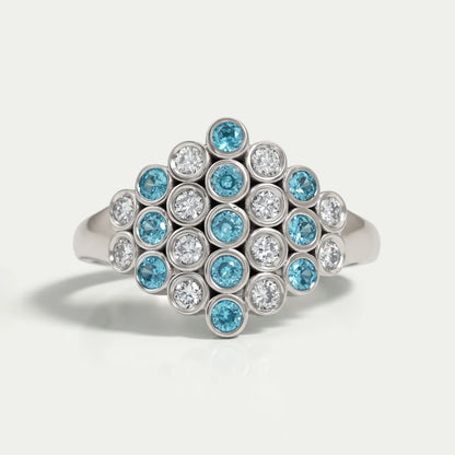 Round Cut Paraiba Lab Gemstone Bezel Set Wedding Ring