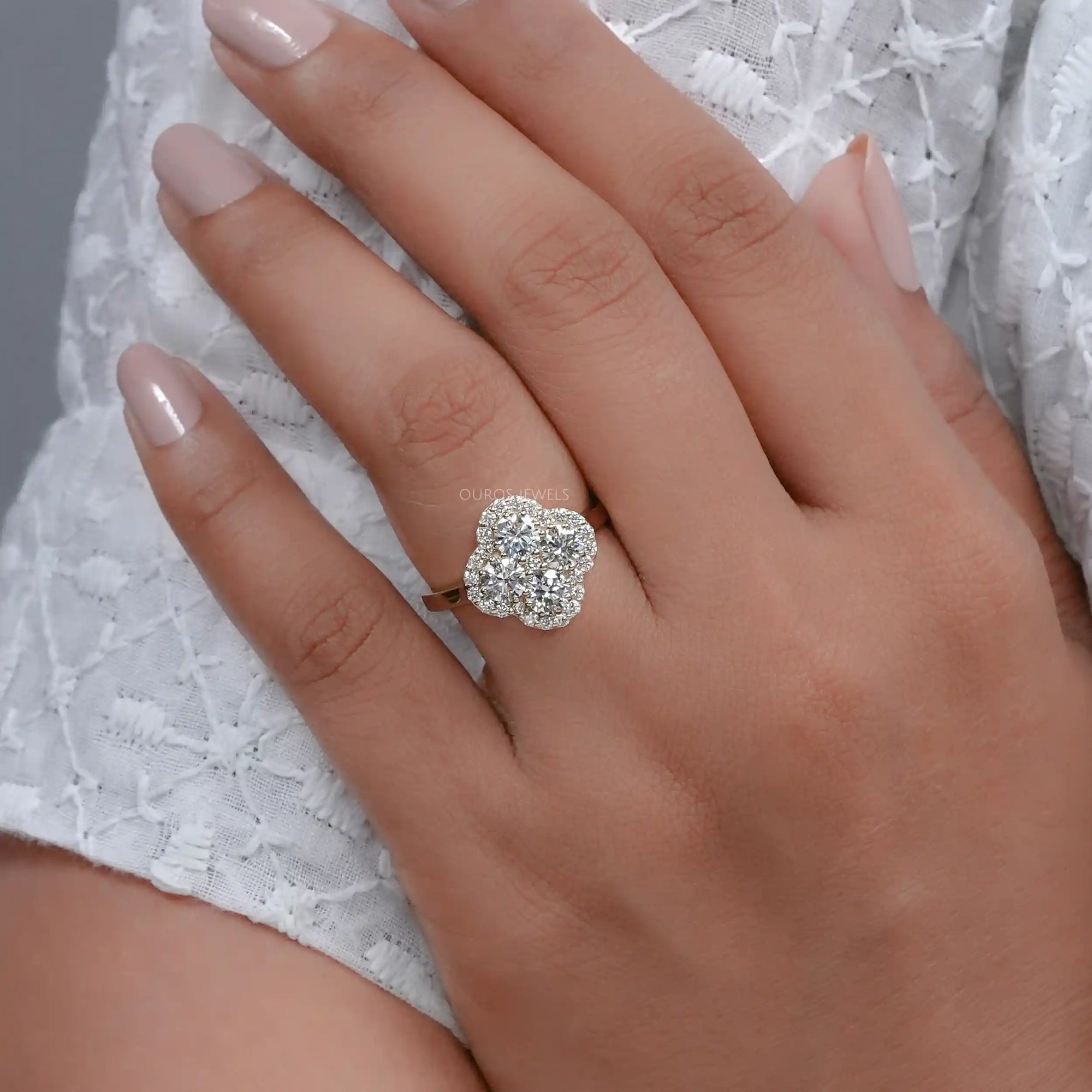 Halo Flower Shape Round Lab Diamond Anniversary Ring Ring