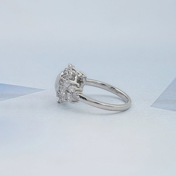 Opal Oval Cut And Halo Diamond Floral Engagement Ring