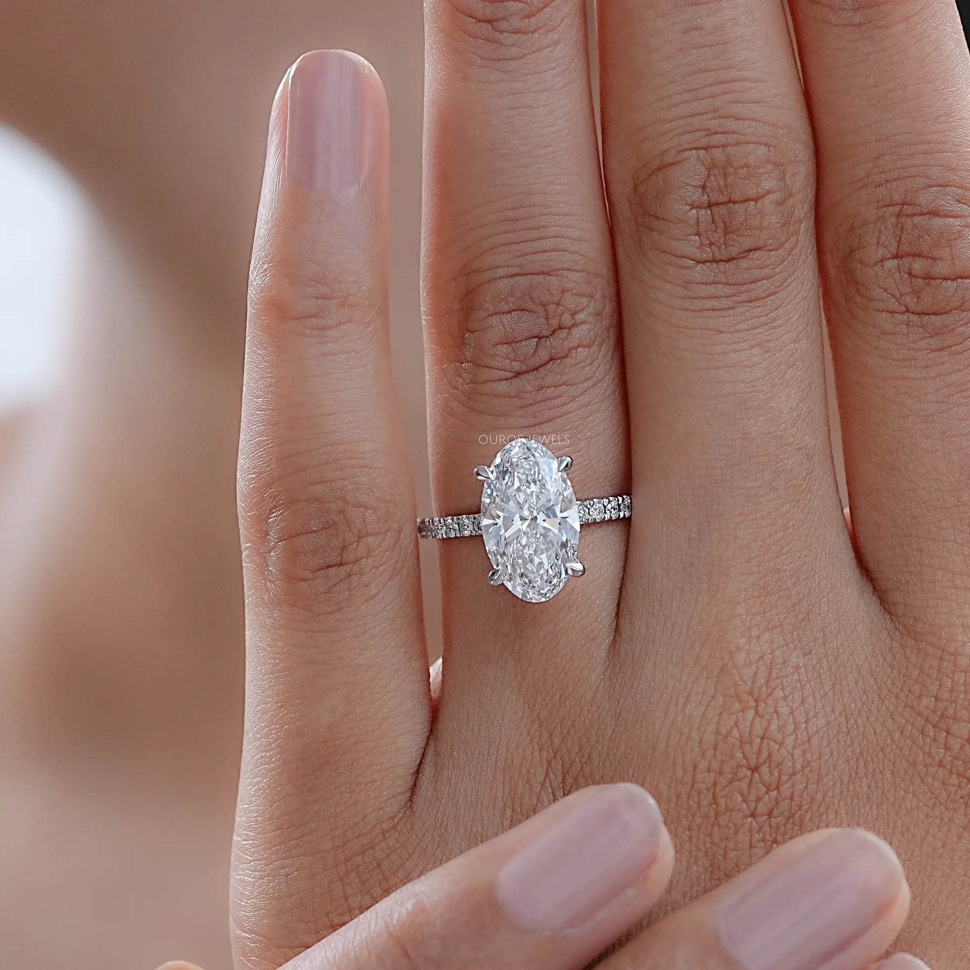 Oval Cut Solitaire Diamond With Accents Engagement Ring Rings