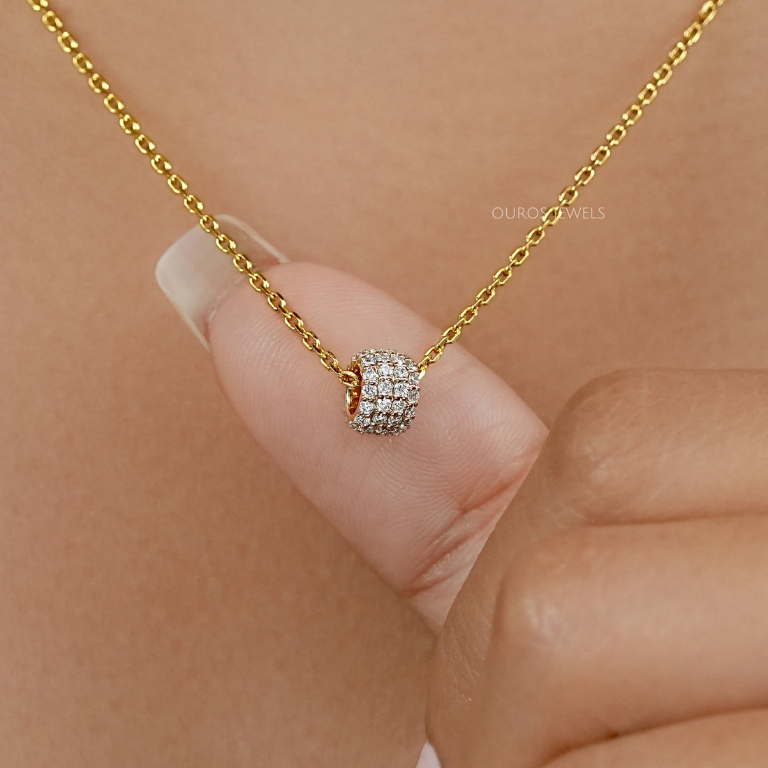 Round Lab Diamond Barrel Pendant Necklaces