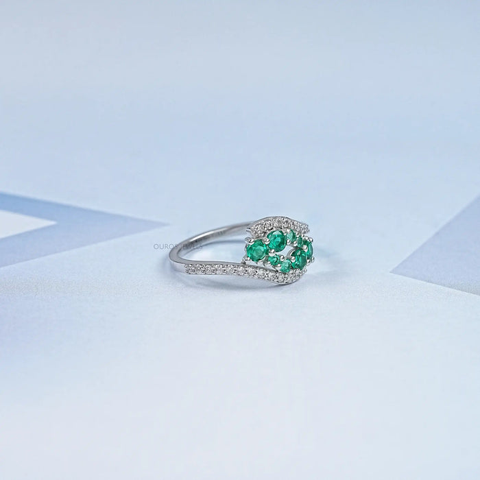 Emerald Round And Lab Diamond Bypass Ring