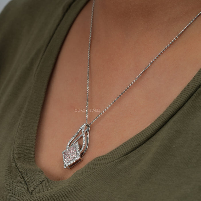 Fancy Pink Round Cluster Diamond Pendant Necklaces